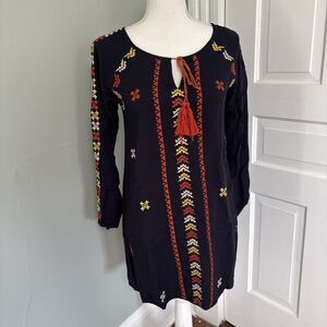 THML Boho Style Long Sleeves Embroidered Women's Dress Size Small Aztec Peasant